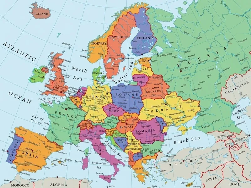 Châu Âu nằm ở phía tây khối Á - Âu với nhiều nền kinh tế lớn