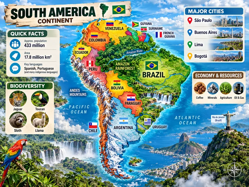 Nam Mỹ nổi bật với dãy Andes và rừng mưa Amazon rộng lớn